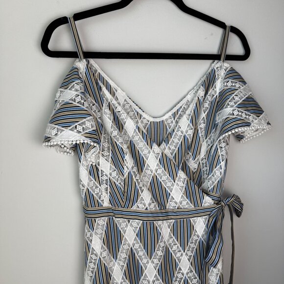 Sandro Dress Illa Cold Shoulder Midi Striped Lace Size EU 36 US 0/2 - Picture 12 of 12